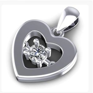 0.10 CT Round Cut Natural Diamond Heart Pendant & 18” chain